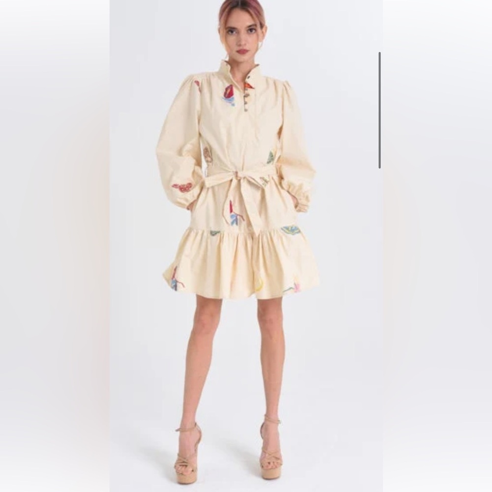 Women's Embroidered Parkscape Cream Dress